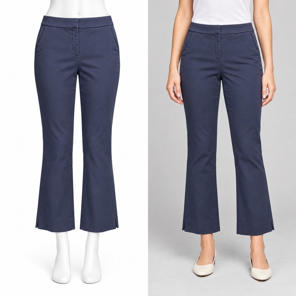J. Crew Kelsey Pant Women 12 Navy Blue Cropped Flare Stretch Business Casual